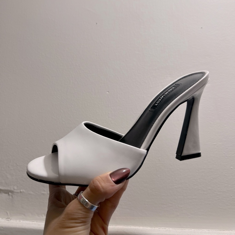 Nine West White Patent High Heel Mules